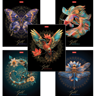Тетрадь А5 96л. HATBER скоба, клетка, матовая ламинация, 3D фольга, Золотая романтика (микс), 089287