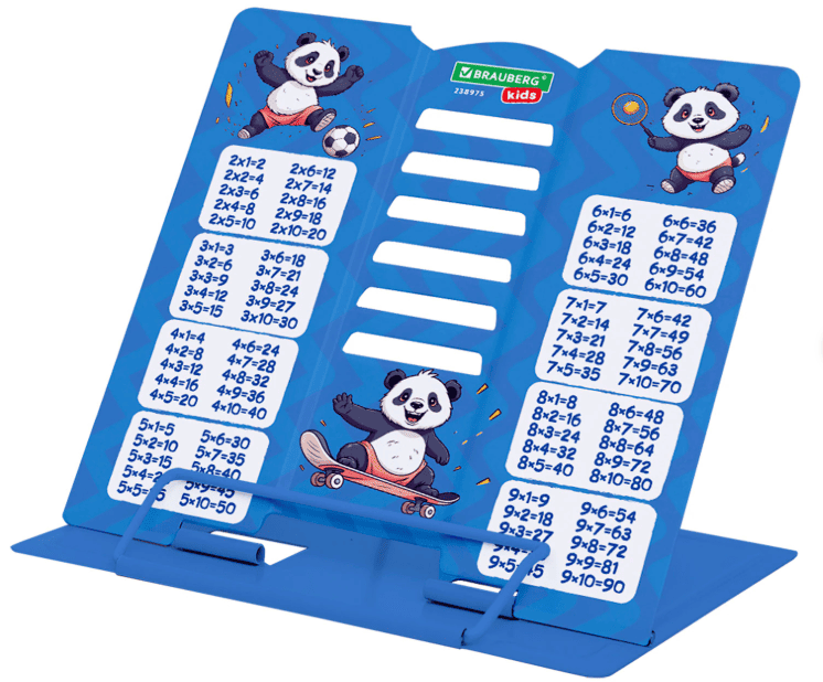 Подставка для книг и учебников BRAUBERG KIDS mini "Panda" с таблицей умножения, металл, 238975