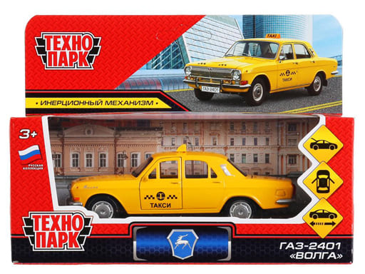 300015 Машина металл "газ-2401 волга такси" 12см, открыв.двери, инерц., желтый в кор. Технопарк