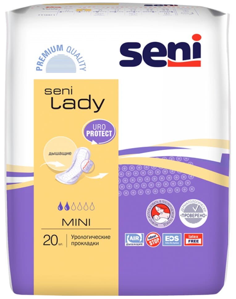 Прокладки урологические "SENI LADY" Mini, 9x22см, 20шт./уп, SE-095-MI20-RU2(Bella)