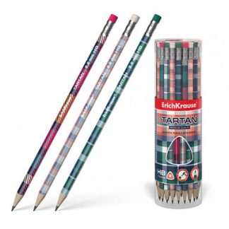 Чернографитный трехгранный карандаш с ластиком ErichKrause® Tartan HB 56010