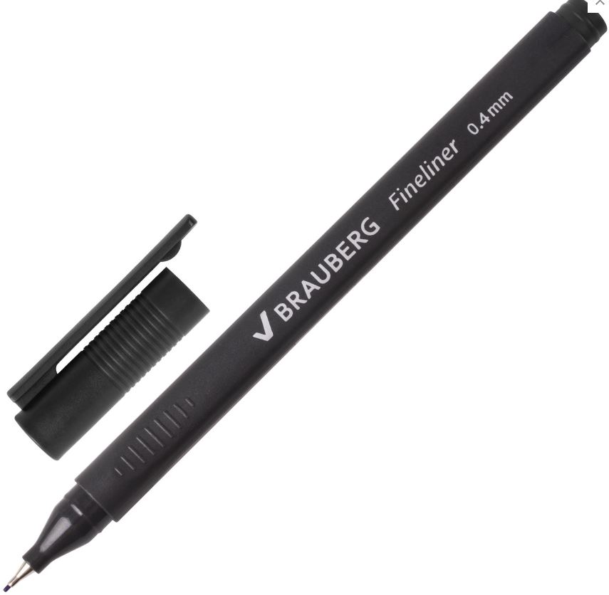 Ручка капиллярная (линер) BRAUBERG Carbon, ЧЕРНАЯ, металлический наконечник,трехгранная,0,4мм,141523