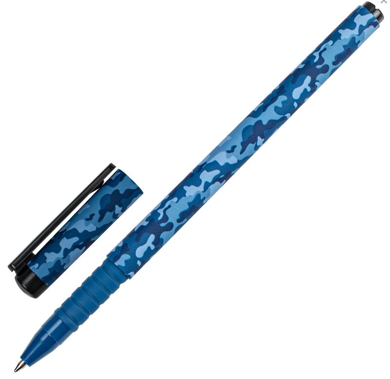 Ручка шариковая синяя BRAUBERG SOFT TOUCH GRIP "MILITARY", мягкое покрытие, узел 0,7 мм, 143713