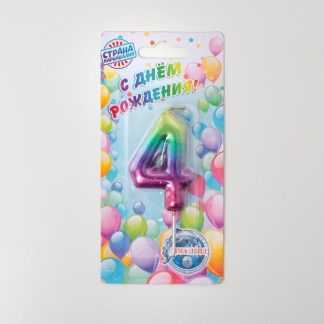 Свеча воск. д/торта цифра "4" акварель, арт. 120316, Страна Карнавалия