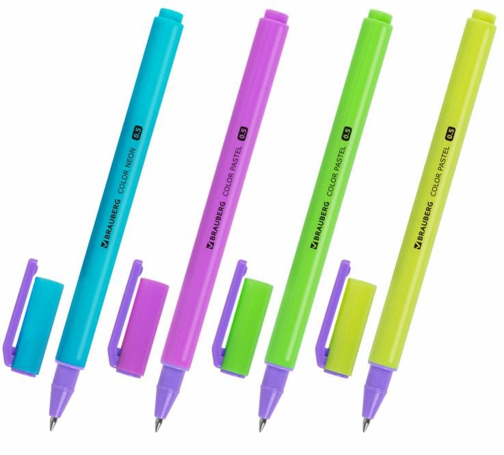 Ручка гелевая черная BRAUBERG COLOR NEON, корпус ассорти, линия 0,35мм, 144120