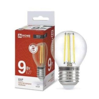Лампа св/д ASD/InHome Deco Шар Р45 Е27 9W(810Im)4000К 78х45 филамент(нитевидная) прозр.6282