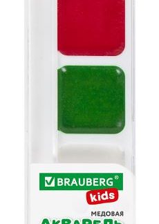 Краски акварельные BRAUBERG "KIDS", медовые, 6 цветов, квадратные кюветы, пластиковый пенал, 192281