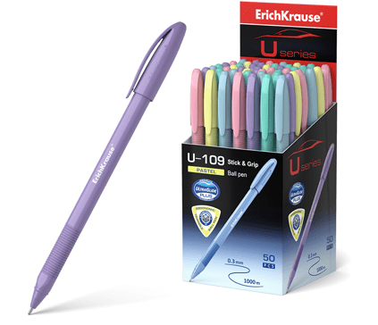 Ручка шариковая синяя ErichKrause U-109 Pastel Stickamp;Grip 1.0, Ultra Glide Technology, 58111