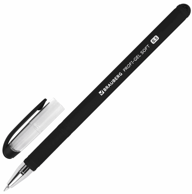 Ручка гелевая черная BRAUBERG Profi-Gel SOFT, прорезиненный корпус, линия 0,4мм, 144129