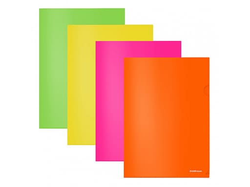 Папка-уголок пластиковая ErichKrause® Glossy Neon, A4, непрозрачная, ассорти 50159