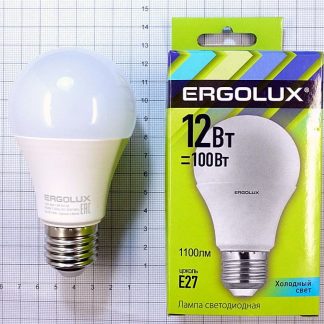 Лампа св/д Ergolux ЛОН A60 E27 12W(1155lm 270°) 4500K 4K матовая пластик/алюм. LED-A60-12W-E27-4K