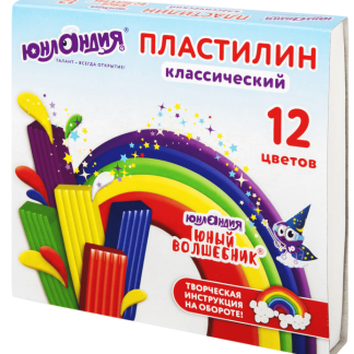 Пластилин классический ЮНЛАНДИЯ "ЮНЫЙ ВОЛШЕБНИК", 12 цветов, 240 г, СО СТЕКОМ, 106506