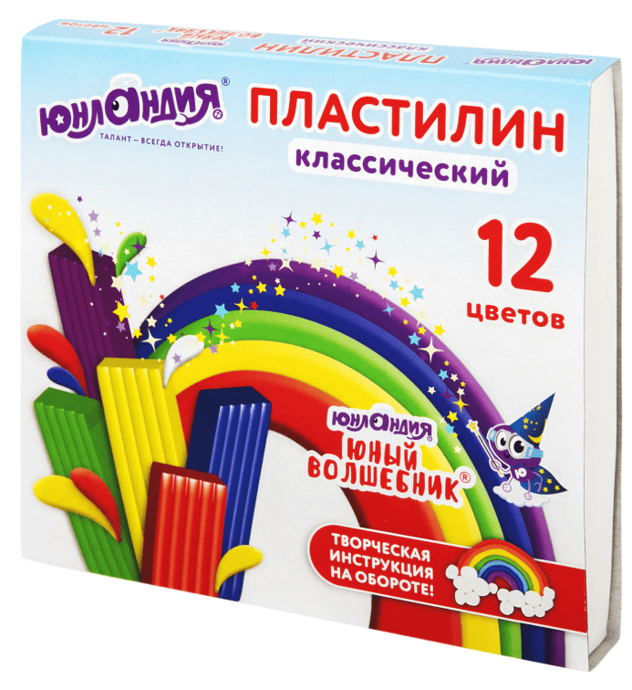 Пластилин классический ЮНЛАНДИЯ "ЮНЫЙ ВОЛШЕБНИК", 12 цветов, 240 г, СО СТЕКОМ, 106506
