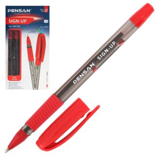 Ручка шариковая красная масляная с грипом PENSAN, 1мм, линия 0,8мм