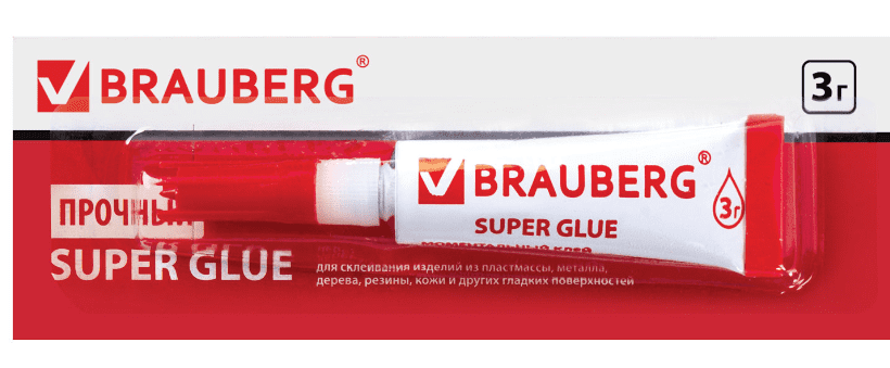 Клей моментальный (суперклей) BRAUBERG, 3г, ПРОЧНЫЙ, отрывная мультикарта, 605566