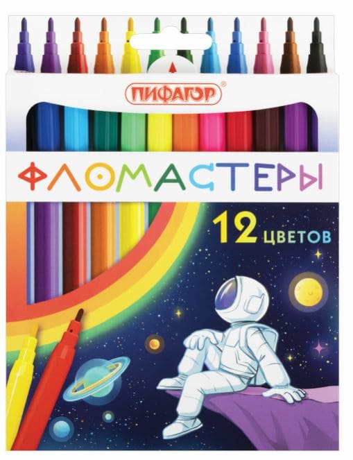 Фломастеры ПИФАГОР "Космическая одиссея", 12 цветов, вентилируемый колпачок, 152444