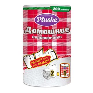 Салфетка Бумажная рулонные Plushe "Домашние полотенчики", 25м, 1 рулон., 2 слоя 18 в упак. (Белый)