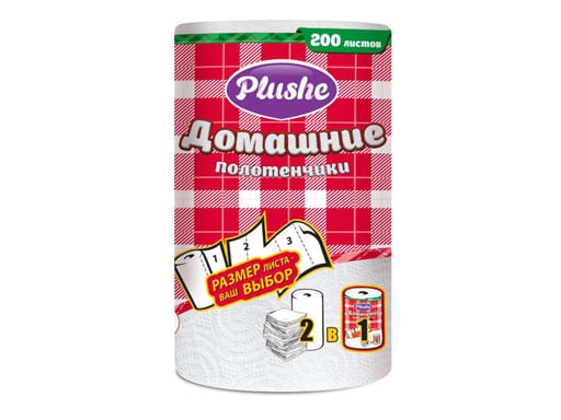 Салфетка Бумажная рулонные Plushe "Домашние полотенчики", 25м, 1 рулон., 2 слоя 18 в упак. (Белый)