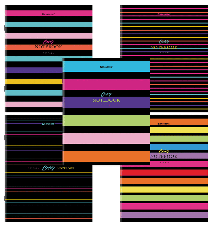 Тетрадь А5 96л. BRAUBERG скоба, клетка, глянцевая ламинация, Color Stripes, 404430