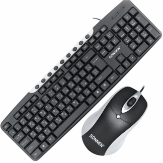Набор проводной SONNEN KB-S110, USB, клавиатура 113 клавиш, мышь 3 кн, 1000 dpi, черн/серебр, 513854