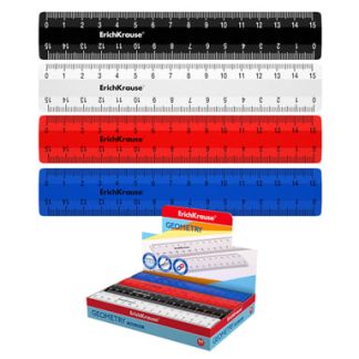 Линейка пластиковая ErichKrause® Classic, 15см, ассорти из 4 цветов, в коробке-дисплее 53875