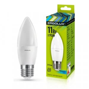 Ergolux свеча C35 E27 11W(915lm 220°) 4500K 4K матовая 111x37 LED-C35-11W-E27-4K
