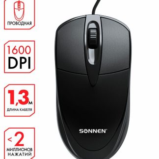 Мышь проводная SONNEN B61, USB, 1600 dpi, 2 кнопки + колесо-кнопка, оптическая, черная,513513