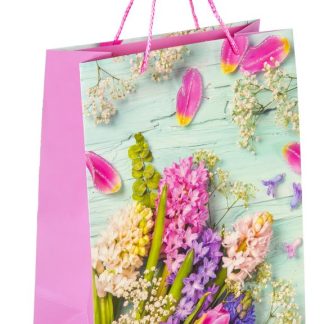 Пакет подарочный 26,5x12,7x33см ЗОЛОТАЯ СКАЗКА "Spring Flowers", глиттер, розовый с голубым, 608247