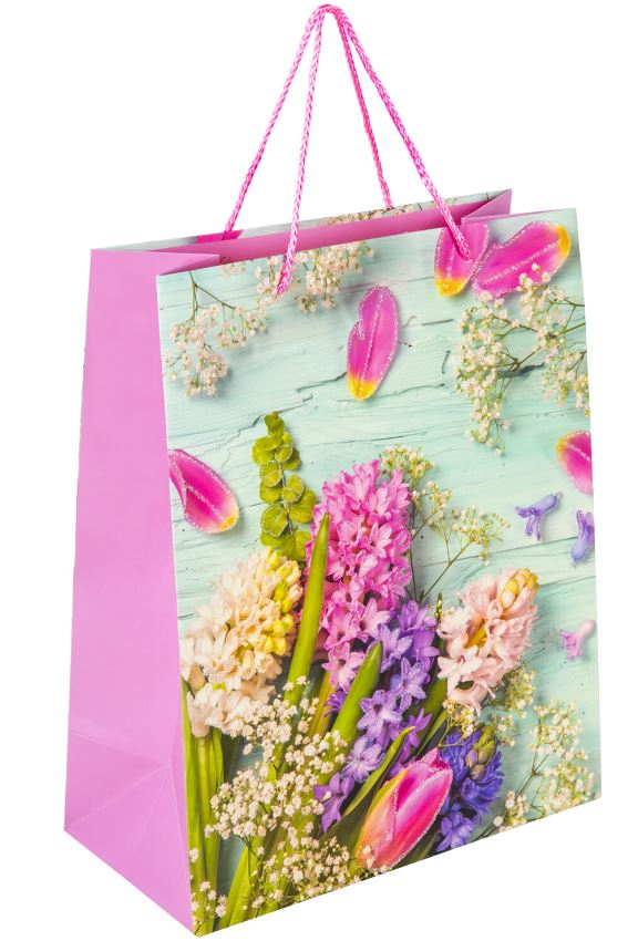 Пакет подарочный 26,5x12,7x33см ЗОЛОТАЯ СКАЗКА "Spring Flowers", глиттер, розовый с голубым, 608247