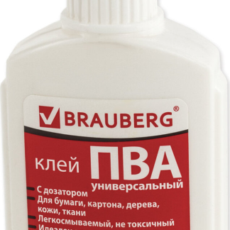 Клей ПВА BRAUBERG (бумага, картон, дерево), 125 г, 222925