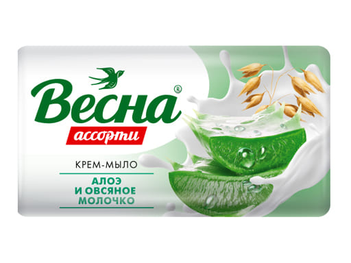 Мыло туалетное твердое 'ВЕСНА Ассорти Алоэ и овсяное молочко, 90
