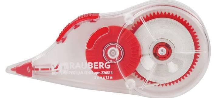 Корректирующая лента BRAUBERG 5мм х 12м, корпус прозрачный, механизм перемотки, блистер, 226814
