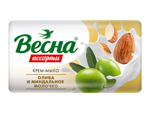 Мыло туалетное твердое "Весна" олива и миндальное молочко, 90г