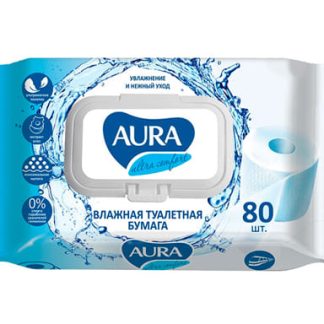 AURA ULTRA COMFORT Влажная туалетная бумага с крышкой 80шт КК/12