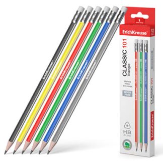 Пластиковый чернографитный трехгранный карандаш с ластиком ErichKrause® Classic triangle 101HB 55270
