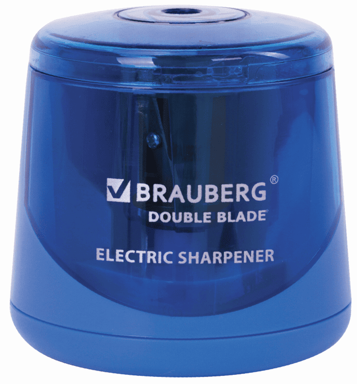 Точилка электрическая BRAUBERG DOUBLE BLADE BLUE, двойное лезвие, питание от 2 батареек AA, 229605