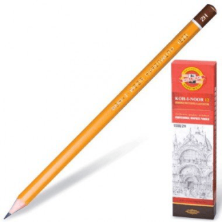 Карандаш чернографитный KOH-I-NOOR 1500, 1шт., 2H, без резинки, корпус желтый, заточенный