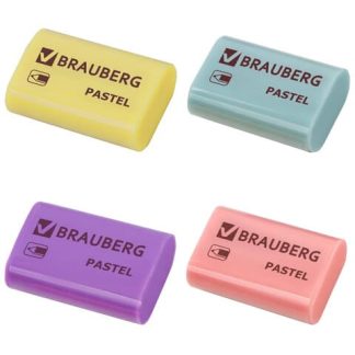 Ластик BRAUBERG "Pastel", 37*24*11мм, ассорти пастельных цветов, экологичный ПВХ, 229582