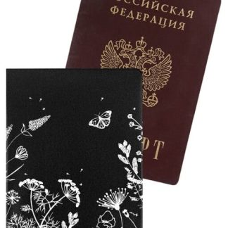 Обложка на паспорт Полевые цветы ч/б ПВХ ОП-0664