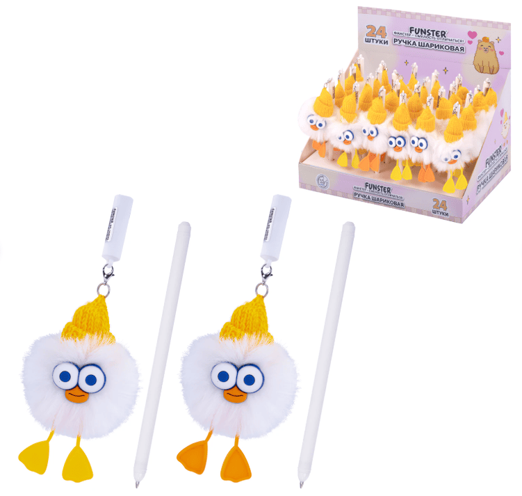 Ручка с пушистой подвеской шариковая FUNSTER "FLUFFY DUCK", СИНЯЯ, узел 0,7мм, 144525