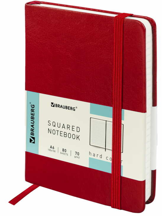 Блокнот МАЛЫЙ 100x150мм А6, BRAUBERG Metropolis Special, под кожу, 80л, клетка, красный, 111581