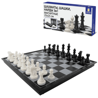 Шахматы, шашки, нарды магнитные "3в1" ХИТ, доска 25*25см, ЗОЛОТАЯ СКАЗКА, 665763