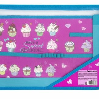 Папка для труда BRAUBERG А4, 2 отделения, пластик, молния сверху, органайзер, Cup Cakes, 229134
