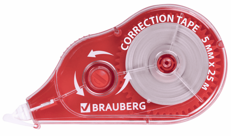 Корректирующая лента BRAUBERG MAXI PLUS, 5мм х 25м, механизм перемотки, красная, блистер, 272501